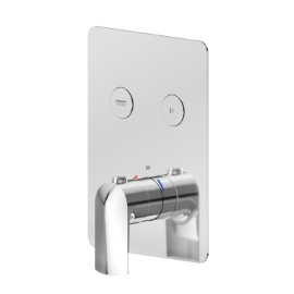 Two ways out thermostatic concealed mixer with one handle for temperature control and buttons ON/OFF