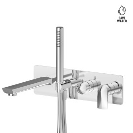 Bath group consisting of concealed single lever mixer with diverter, wall spout and shower set