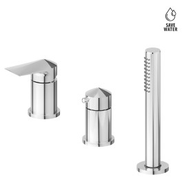 Set of deck-mounted mixer with brass diverter and hand shower