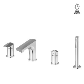 Complete set of deck mounted mixer, spout, diverter, complete brass hand shower set