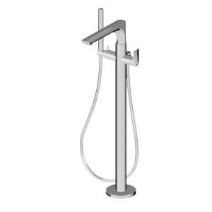 Floor mounted bath group with mixer, diverter and brass shower set