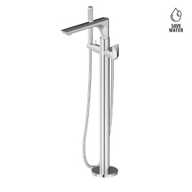 Floor mounted bath group with mixer, diverter and brass shower set