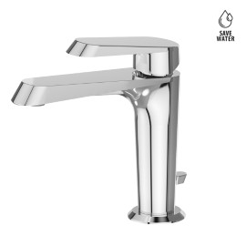 Single lever basin mixer with 1"1/4 pop-up waste set.