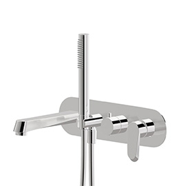 Bath group consisting of: concealed single lever bath mixer with diverter, wall spout and shower set.