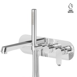 Bath group consisting of: concealed single lever bath mixer with diverter, wall spout and shower set.