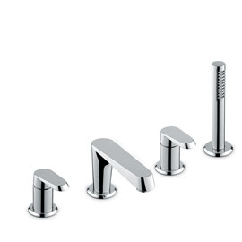 Complete set of: deck mounted mixer, spout, diverte, complete hand shower set.