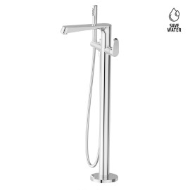 Floor mounted bath group, with mixer, diverter and shower set.