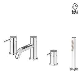 Complete set of: deck mounted mixer, spout with diverter, complete hand shower set