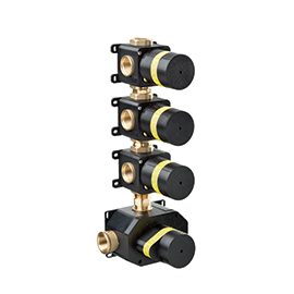 Universal concealed body for concealed thermostatic multifunction selectors with 3-way out