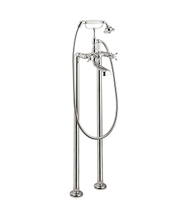 Bathgroup with floor pillar unions automatic diverter, 150 cm flexible, hand shower.