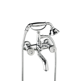 Gruppo esterno vasca deviatore automatico vasca/doccia flessibile in ottone LL. 150 cm. e doccetta in ottone.