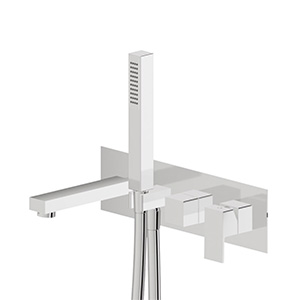 Bath group consisting of: concealed single lever bath mixer with diverter, wall spout and shower set.