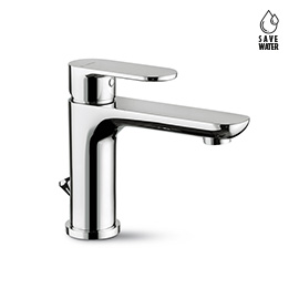 Single-lever basin mixer with 1”1/4 pop-up waste set. 