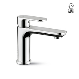 Single-lever basin mixer without pop-up waste set.