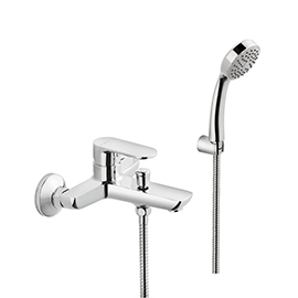 Complete bath group with fixed shower holder, flexible, hand shower