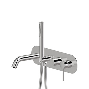 Bath group consisting of: concealed single lever bath mixer with diverter, wall spout and shower set.