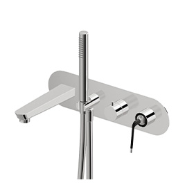 Bath group consisting of: concealed single lever bath mixer with diverter, wall spout and shower set.