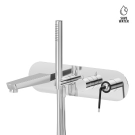 Bath group consisting of: concealed single lever bath mixer with diverter, wall spout and shower set.