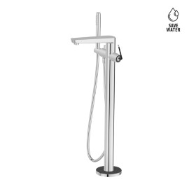 Floor mounted bath group with mixer, diverter and shower set.