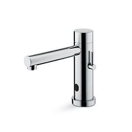 Wash basin tap with manually-adjustable mixing device by stop valves included