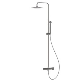 Shower pillar with exposed thermostatic mixer