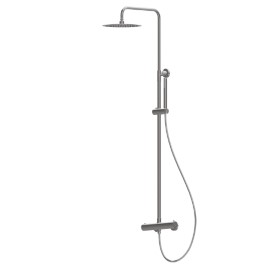 Shower pillar with exposed thermostatic mixer complete of diverter, head shower and hand shower set.