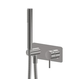 Shower group consisting of: concealed single lever bath mixer with shower set. With plate.