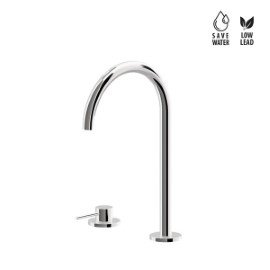 2-hole basin mixer without pop-up waste set. High spout.