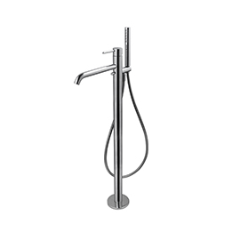 Floor mounted bath group with mixer, diverte and brass shower set.