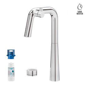 Miscelatore per lavello con bocca girevole e comando remoto per acqua depurata