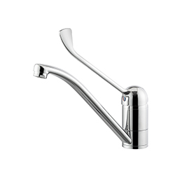Single-lever sink mixer with swivel spout and long handle