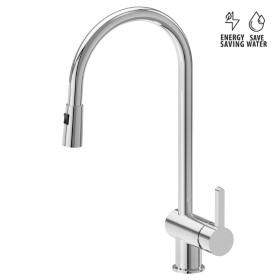 Single-lever sink mixer with swivel spout and double jet pull-out hand shower