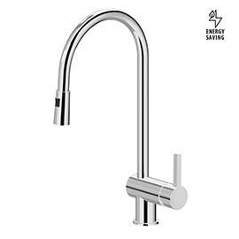 Single-lever sink mixer with swivel spout and double jet pull-out hand shower