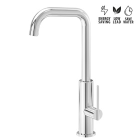 Single-lever sink mixer with squared swivel spout