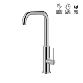 Single-lever sink mixer with squared swivel spout