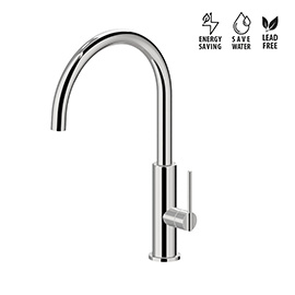 Single lever sink mixer with round swivel spout.
