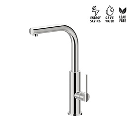 Single-lever sink mixer with “L” swivel spout.