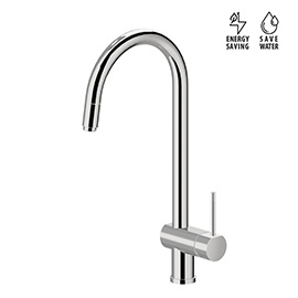 Single-lever sink mixer, round and tubular swivel spout, with pull-out hand shower