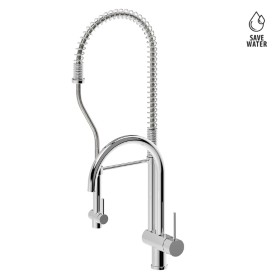 Single-lever mixer for 1-hole sink, with two swivel spouts and dishwashing shower hand with stop