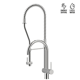 Single-lever mixer for 1-hole sink, with two swivel spouts and dishwashing shower hand with stop