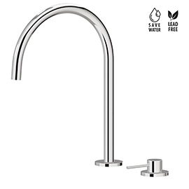 Complete set consisting of single-lever sink mixer and round swivel spout.