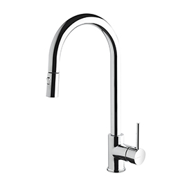 Single-lever sink mixer with swivel spout and double jet pull-out hand shower