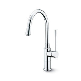 Single-lever sink mixer with high swivel spout and pull-out hand shower