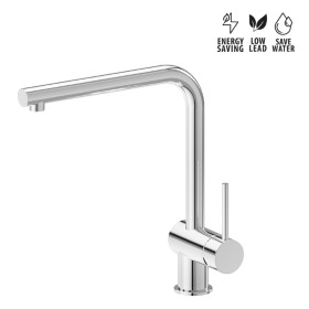Single-lever sink mixer with “L” swivel spout.