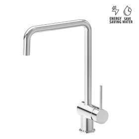 Single-lever sink mixer, squared and tubular swivel spout