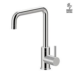 Single-lever sink mixer, squared and tubular swivel spout