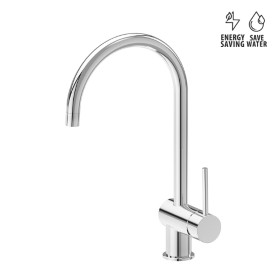 Single-lever sink mixer, round and tubular swivel spout