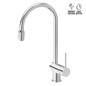 Single-lever sink mixer, round and tubular swivel spout, with pull-out hand shower