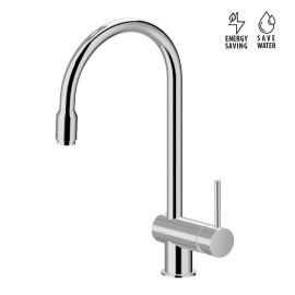 Single-lever sink mixer, round and tubular swivel spout, with pull-out hand shower