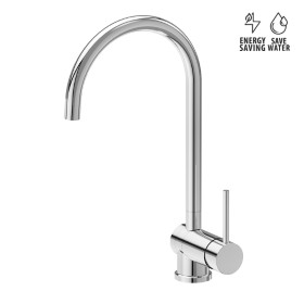 Single-lever sink mixer with swivel, folding and round spout
